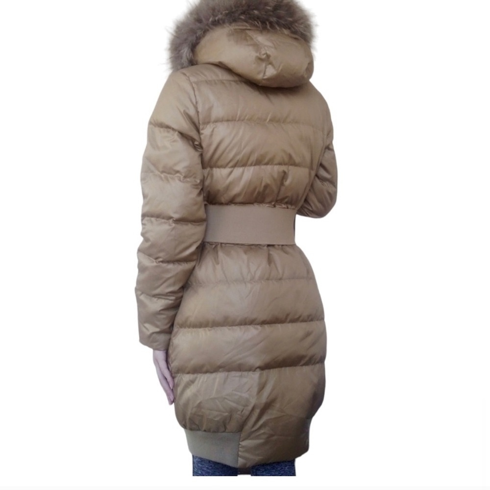 United Colors Of Benetton Women's S Quilted Down Puffer Jacket Gold Belted Parka
